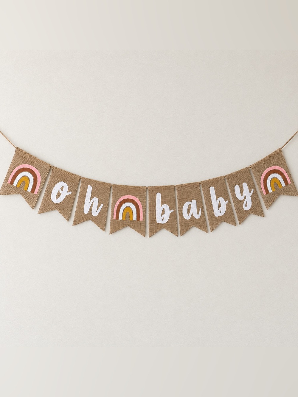 Oh Baby Burlap Banner Baby Shower Boho Rainbow Neutral Party Decor Photo Prop